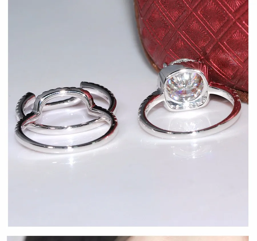 DovEggs 14K 585 Белое золото центр 3ct центр 9 мм F цвет Moissanite алмаз обручальное кольцо со светлым окаймлением обручальное кольцо Набор для женщин 3 шт