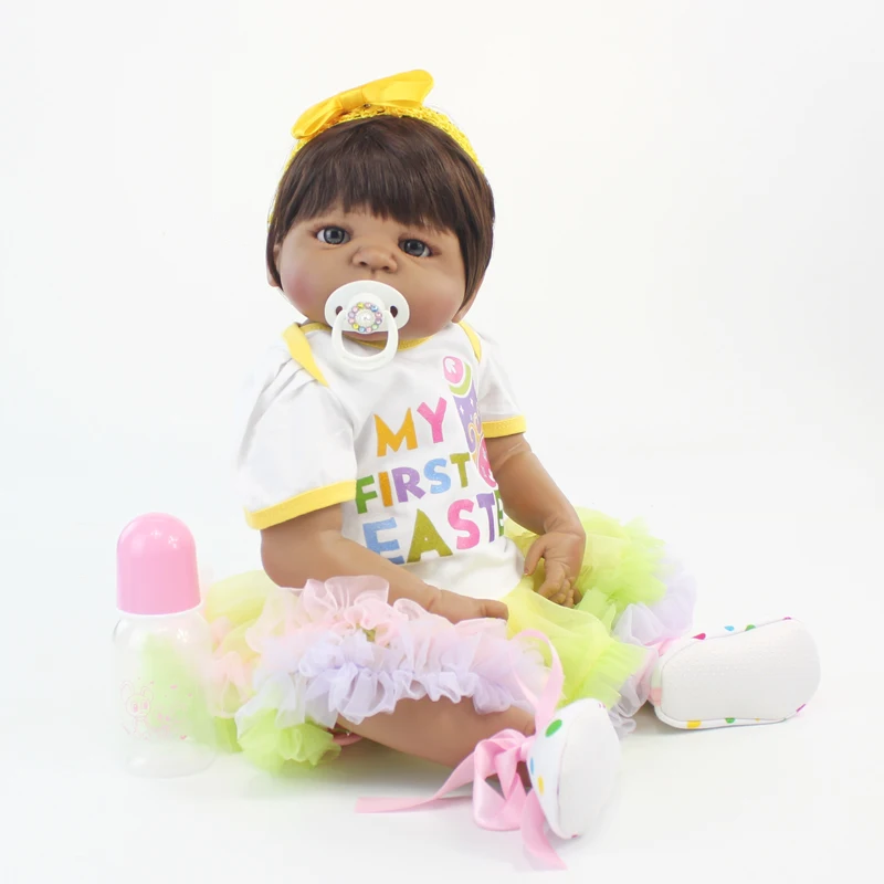 55 см полный силиконовый корпус черный кожи Детские Куклы Кукла Новорожденный