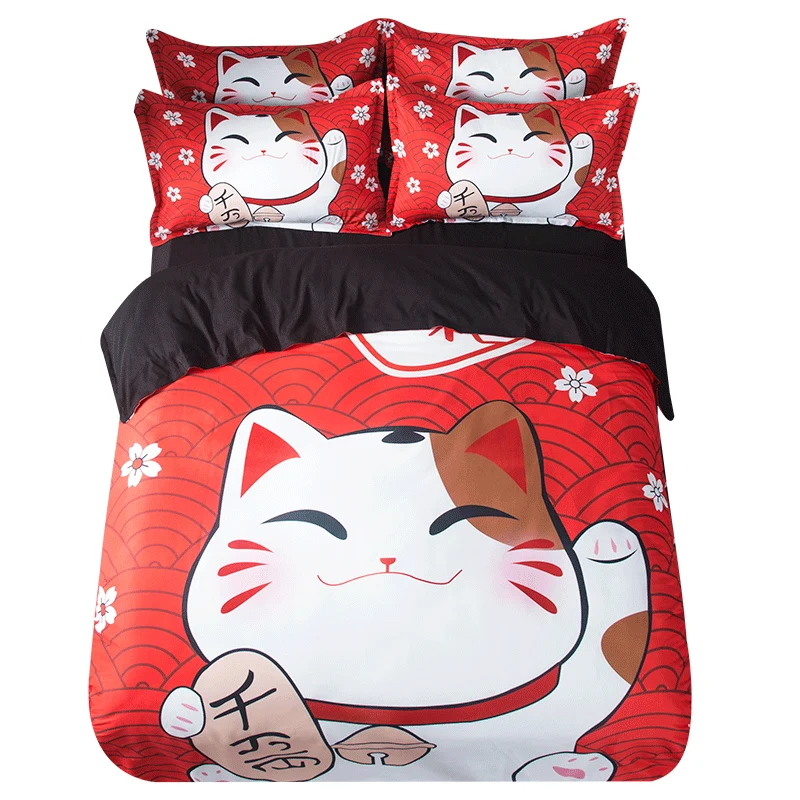 

Traditional Japanese Lucky Cat Fortune Kitty Bedding Set Twin Queen King Size Duvet Cover Bed Sheet Pillowcase Home Textiles