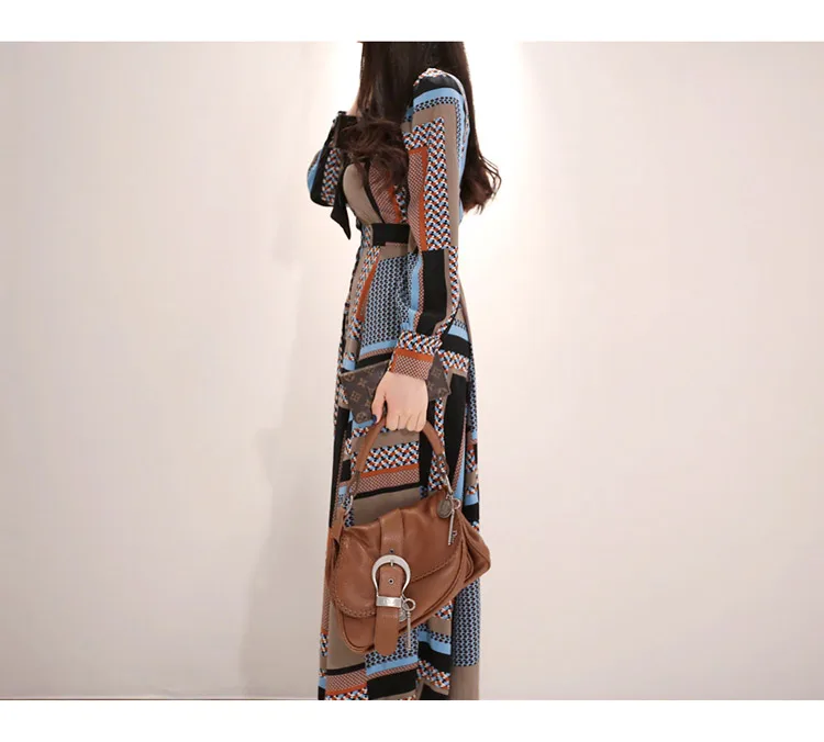 Женское платье макси с геометрическим принтом SHTONGHUA модельное дизайнерское