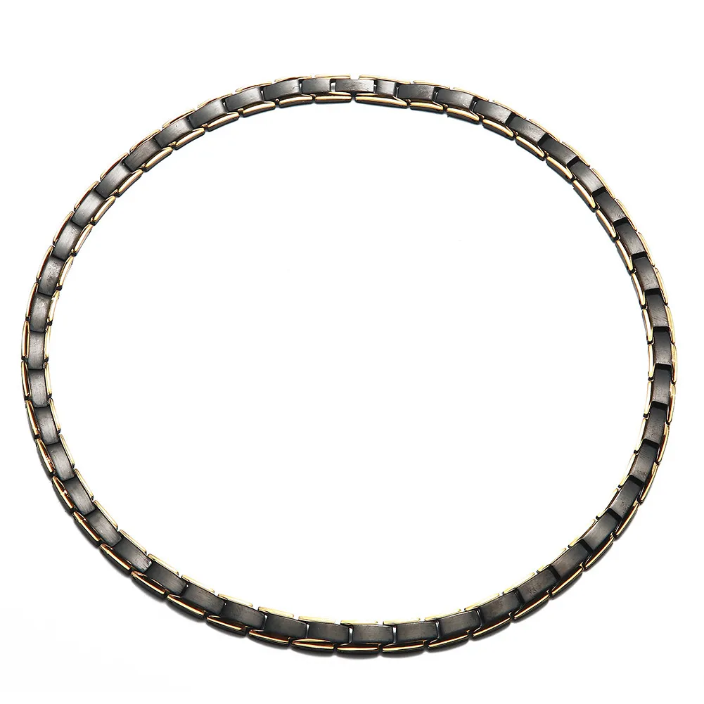 Black gold color Мощное ожерелье s для женщин мужчин из нержавеющей стали здоровья энергии магнитного Иона германиевое Ожерелье рельеф для артрита шеи - Окраска металла: Black gold color