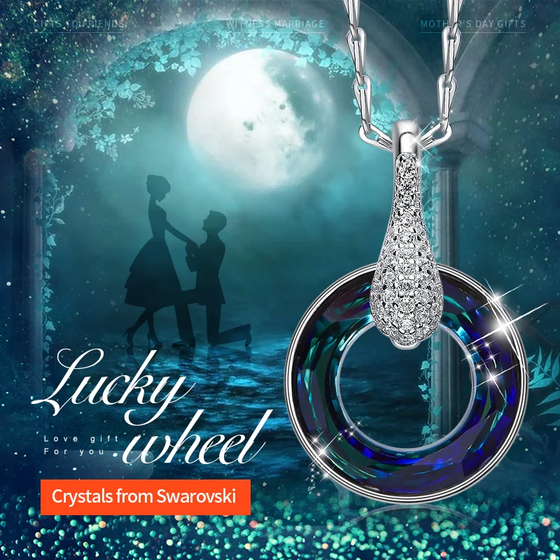 CDE 925 Sterling Silver Embellished with crystals Necklaces woman party Fashion lucky wheel pendant fine Jewelry | Украшения и