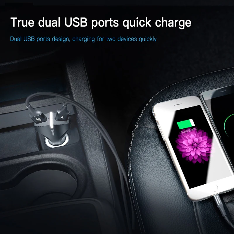 Автомобильное зарядное устройство Baseus QC 3 0 быстрая зарядка с двумя usb-портами