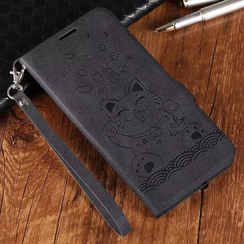 Black Lucky Cat Для Meizu Note9 Note8 Магнитный винтажный флип-кошелек с подставкой кожаный чехол Meizu X8 чехол с узором Мягкий силиконовый чехол с ремешком для телефона - Цвет: Black Lucky Cat