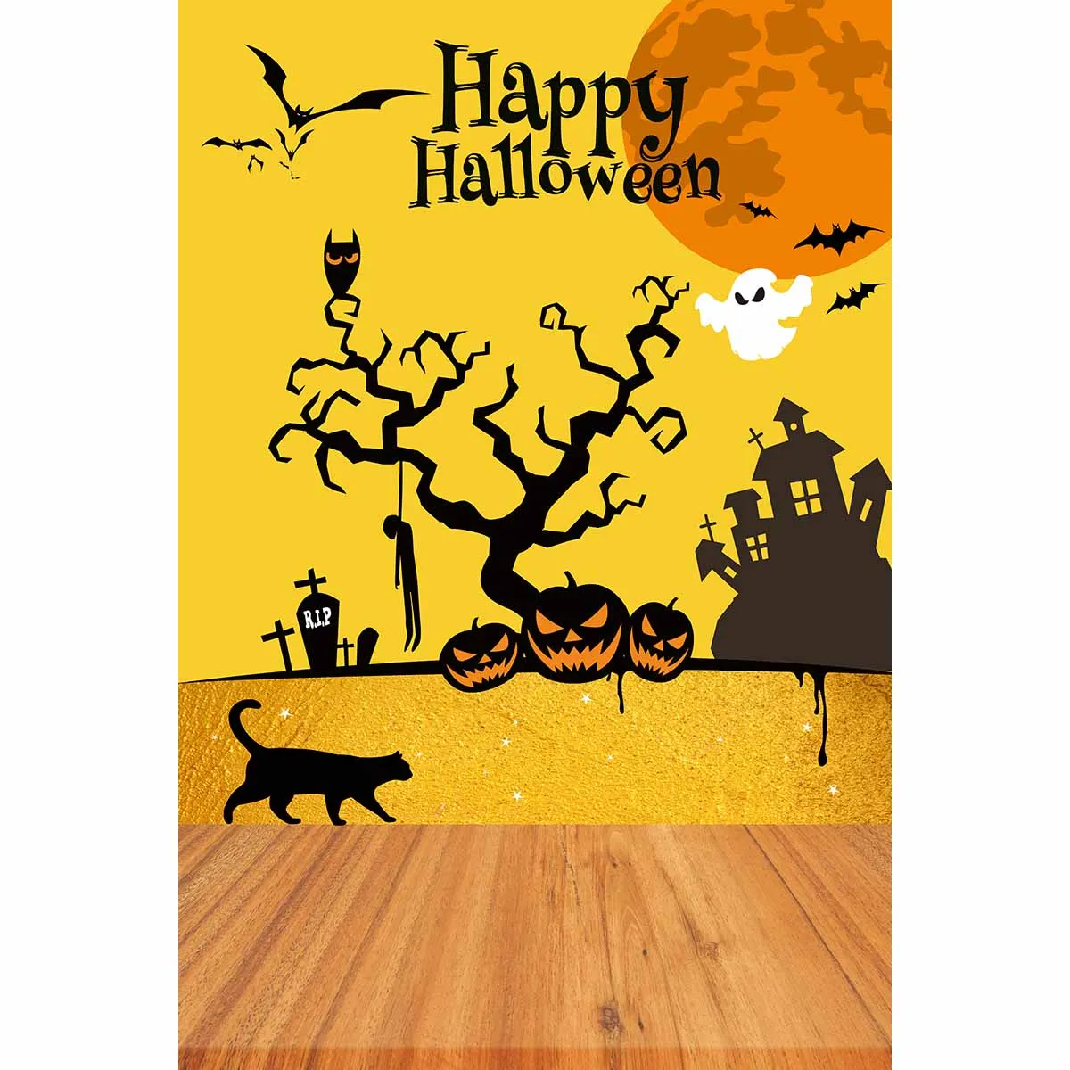 Allenjoy фото фон Хэллоуин призрак тыква дерево замок Кот страшная гробница Луна