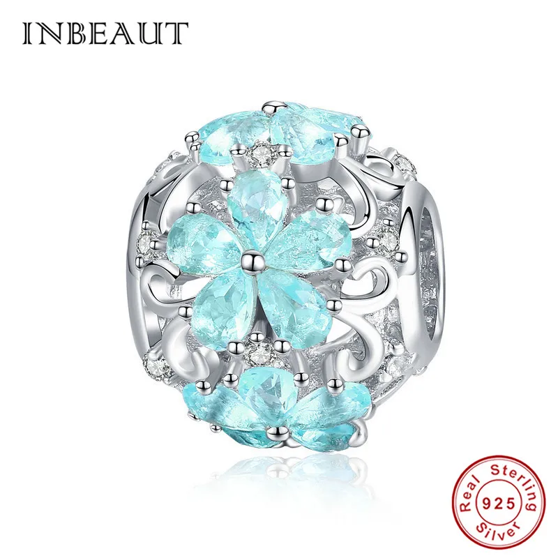 INBEAUT 925 пробы серебряные небесно-голубые кубические циркониевая Снежинка бусины оригинальная Зимняя коллекция очаровательный браслет Пандора - Цвет: s941