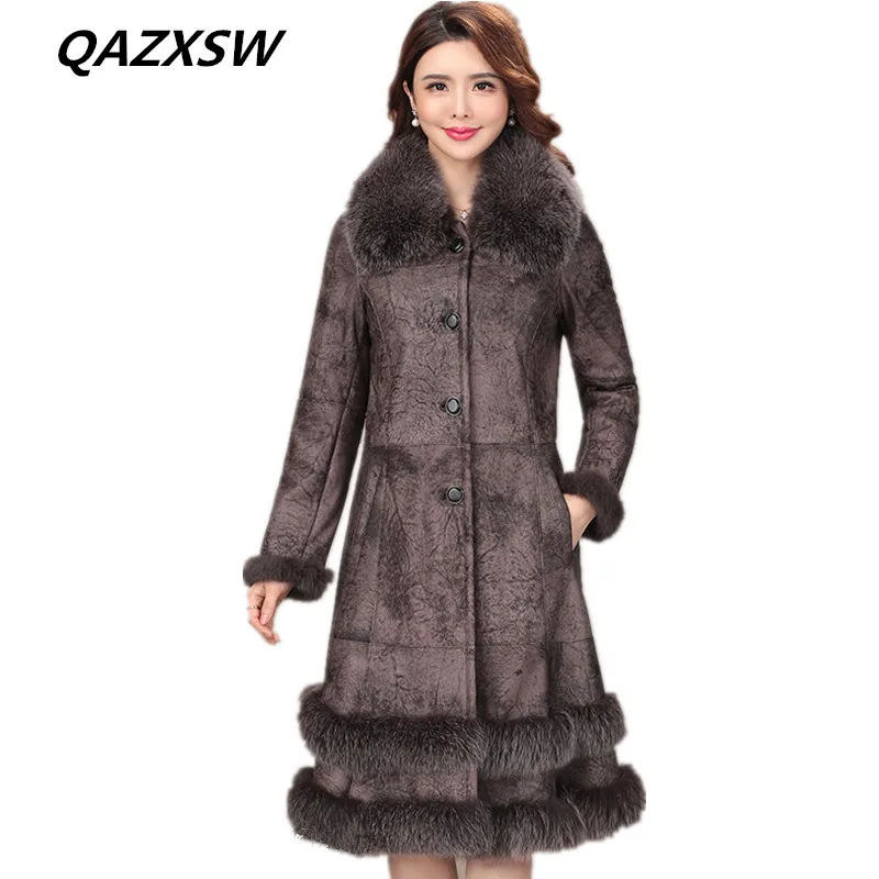 2018 Новый Для женщин зимние кожаные пальто мехом лисы меховой воротник был тонкий