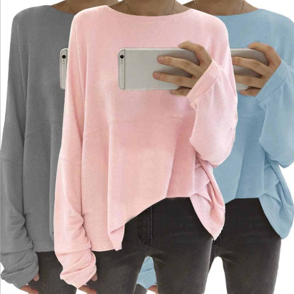 2018 Oversized Loose Lazy Pullover Tops Women Autumn Long Sleeve O Neck Asymmetrical Femme Pull Jumpers plus size 5XL WDC1554 | Женская