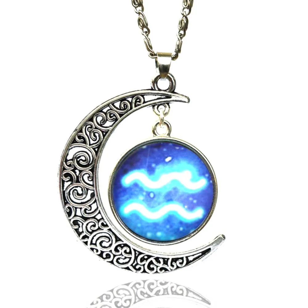 Glass Zodiac Sign Pendant Chain Necklace Constellation Womens Jewelry | Украшения и аксессуары