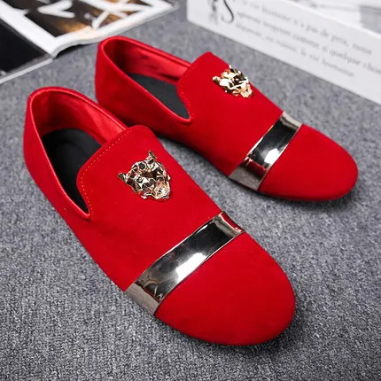 Spring And Autumn New men's Casual Shoes Fashion Cow Suede Men's Shoes Men's Dress Shoes Metal Decoration Men's Wedding Shoes - Цвет: Красный