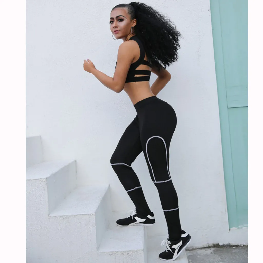 Штаны для йоги фитнеса женский комбинезон черный и белый бега женщин с длинным
