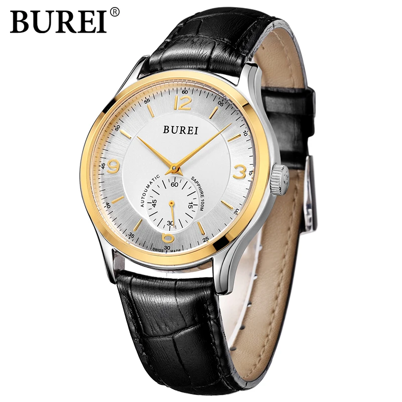 BUREI Модные мужские повседневные часы спортивные из натуральной кожи кварцевые