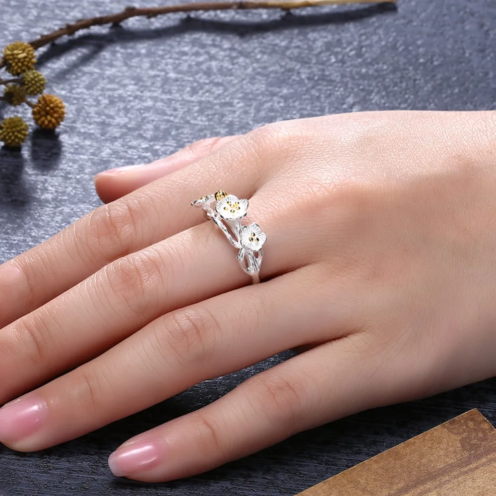 WK Hot Fashion Real Pure 925 Sterling Silver Rings Jewelry For Women Classic Flower Adjustable Ring Female 4W NRY94 | Украшения и