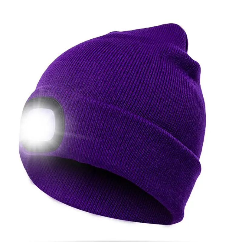 Purple Унисекс осень-зима светодиодный шапочка со светодиодом теплые шапочки Открытый Рыбалка вязаная шапочка для бега Hat Flash Для мужчин Для женщин Кемпинг Головные уборы скалолаза - Цвет: Purple