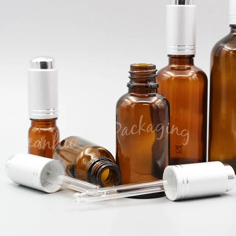 

Brown Glass Essential oil Dropper Bottles With Silver aluminum Cap, Medicine Dropper Bottle, Skin Care Essential oil Containers
