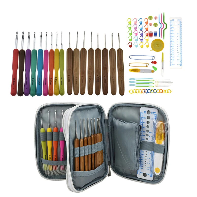 New Crochet Hook Set Yarn Weave Knitting Hooks Needles Full Knit Gauge Scissors Stitch Holder DIY Craft Tools With Cute Case | Дом и сад