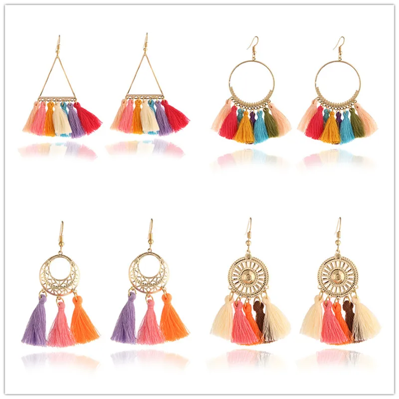 Модные женские яркие разноцветные этнические серьги подвески для женщин