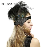 vintage feather headband bridal gatsby flapper costume dress headwear gifts party hairband 1920s headpiece women flapper
