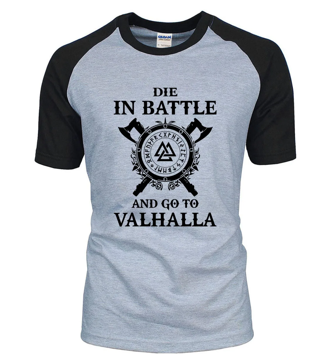 black gray1 Die In Battle And Go To Valhalla tv Show Viking, мужские футболки, хит лета, реглан викингов, футболка, хлопок, Camisetas Hombre - Цвет: black gray1