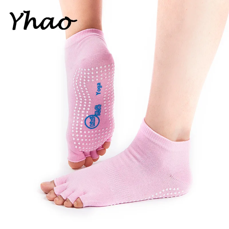 Half Toes Pink Yhao/женские хлопковые носки для йоги, с пятью носками, без спинки, Нескользящие, быстросохнущие, для пилатеса, фитнеса, балета, женские спортивные носки - Цвет: Half Toes Pink