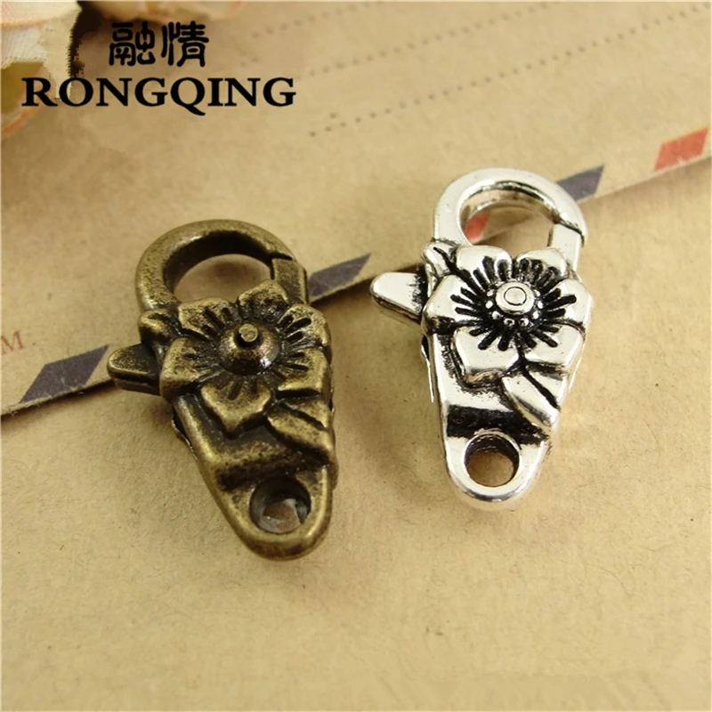 

RONGQING 20pcs/lot Rose Flower Lobster Clasps for Necklace and Bracelets 24*13*8MM Flower Accessories DIY