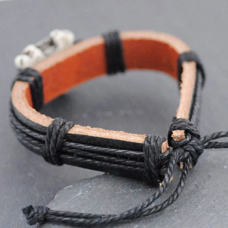 Cool Boy Men's Hand-woven Amulet Wolf Head pendant Leather Bracelets Surfer Bangle Gift YB85 | Украшения и аксессуары