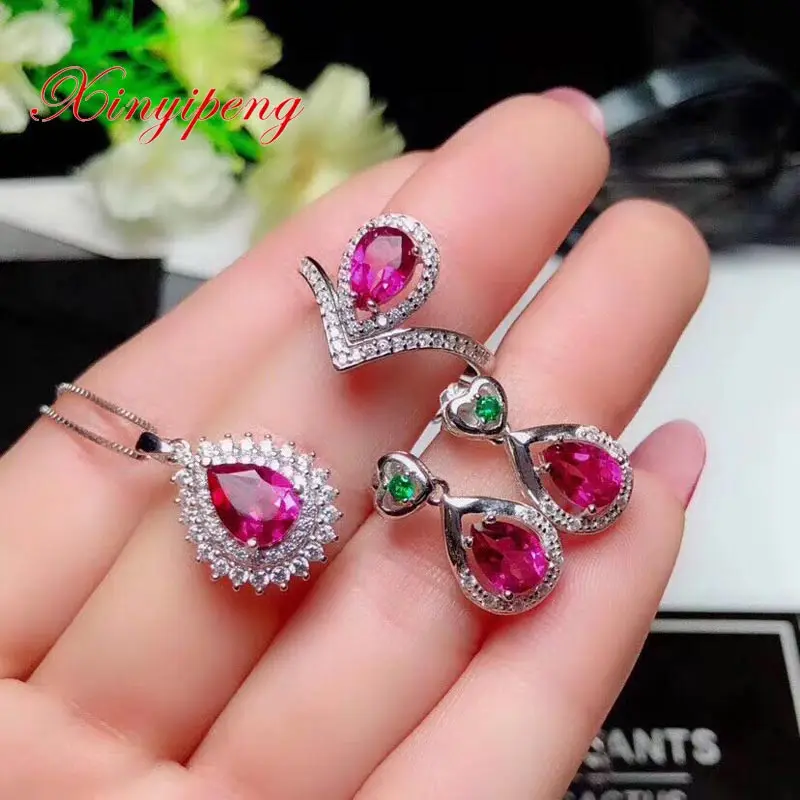 Xin yi peng 925 silver plated gold inlaid natural topaz female jewelry suit for women fine S925 | Украшения и аксессуары