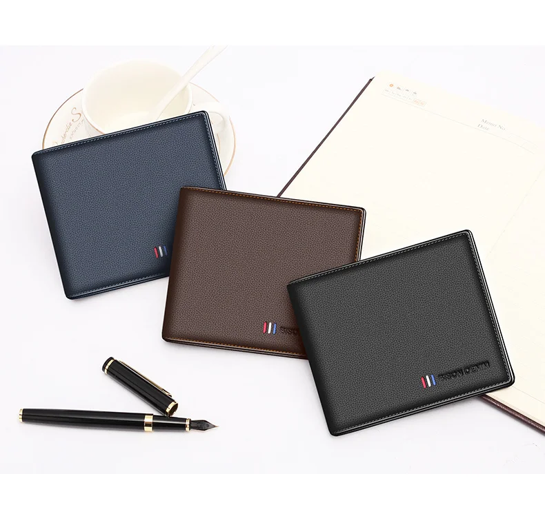 BISON DENIM Cow Leather Wallet Men Fashion Bifold Card Holder Wallet Male Short Standard Purse High Quality N4475