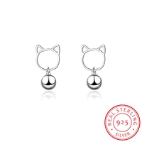 fashion silver 925 earrings female jewelry trendy cat jing bell stud earrings for women birthday gift girl accessories