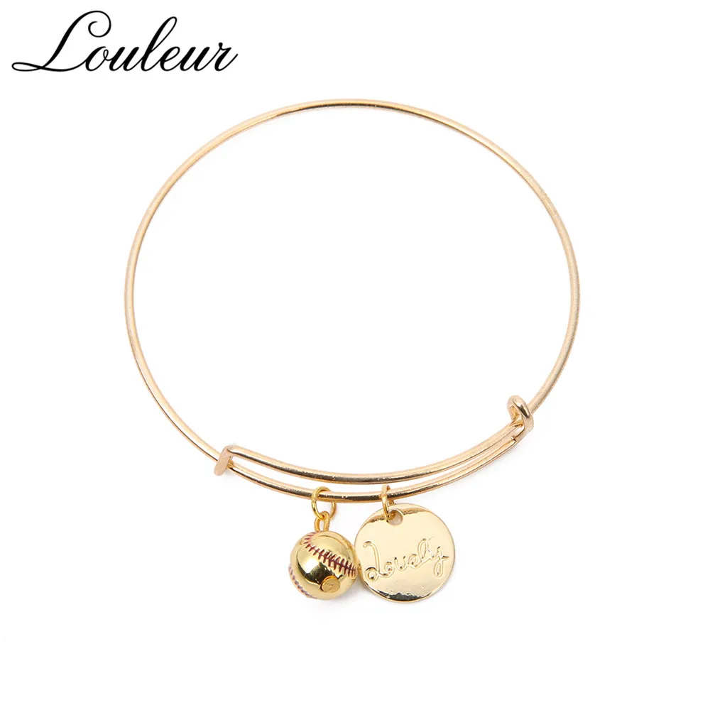 Louleur Gold Sport Baseball Pendant Charm Expandable Wire Bracelets &ampBangle Lovely DIY Jewelry Adjustable Bracelet Drop Shipping |