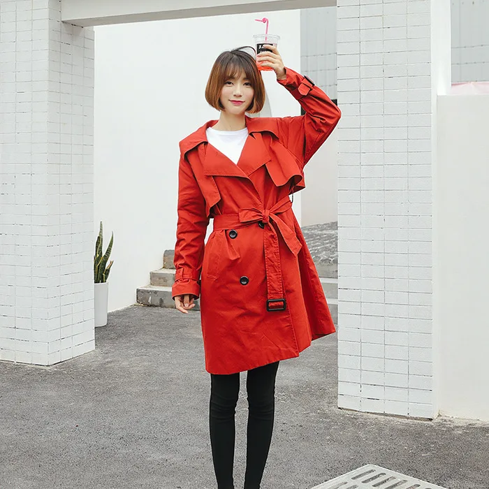 Spring Women Cotton Windbreaker Korean Eleme Double Breasted Loose Turn-down Collar Trench Coats Ladies Broadcloth Windbreakers | Женская