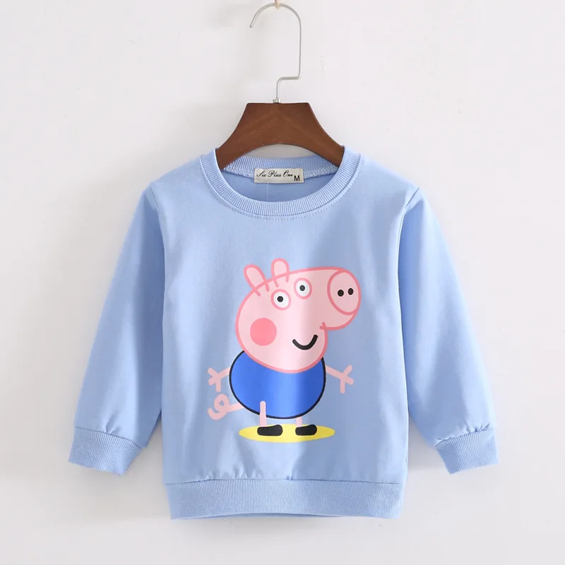 BLUE Peppa Pig Детская Хлопковая футболка с длинными рукавами весенние толстовки с рисунком для мальчиков и девочек джемпер топы для девочек от 0 до 4 лет, одежда для маленьких мальчиков - Цвет: BLUE Peppa Pig