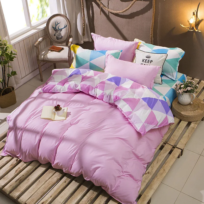 

Simple and generous -Checks and stripes 4pcs Bedding set Cotton bed sheet +duvet cover + pillowcase dekbedovertre bed linen set