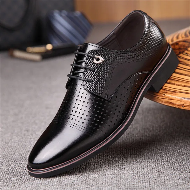 Black Dress Oxfords Merkmak/Повседневные оксфорды; мужская кожаная обувь; дышащая обувь на шнуровке; деловые мужские модельные туфли; однотонная мужская обувь на плоской подошве - Цвет: Black Dress Oxfords