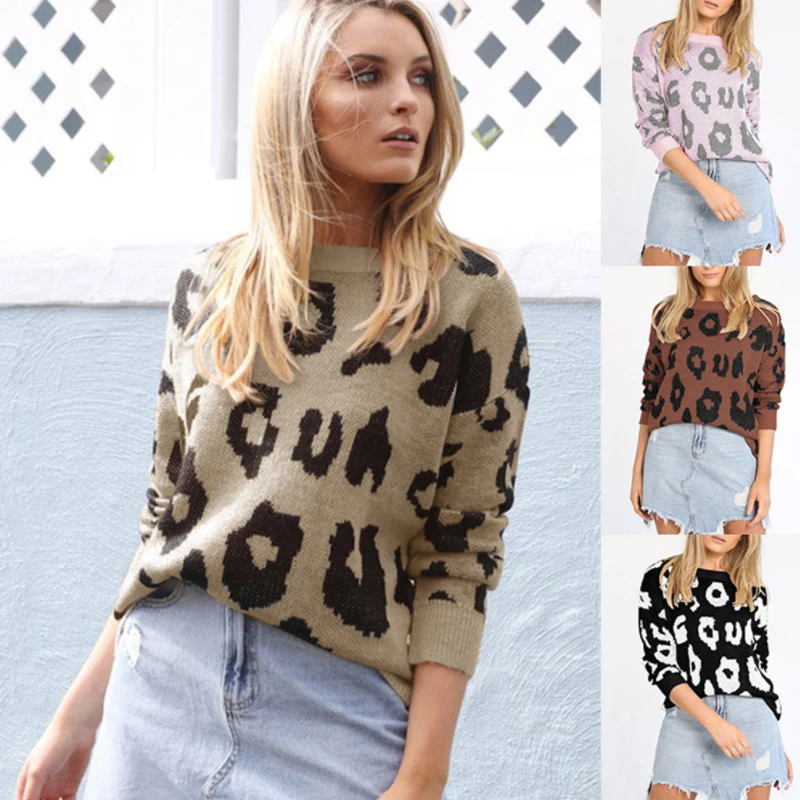 2018 Fashion Women Streetwear Pullovers Female Tops Autumn Knitted Winter Ladies Sweaters Casual O Neck Leopard Sweater | Женская одежда
