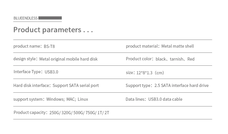 Blueendless HDD внешний жесткий диск 1 ТБ/750 GB/500 GB Алюминиевый ящик для хранения 2,5 'Enclousure Desktop Disque Dur Externe