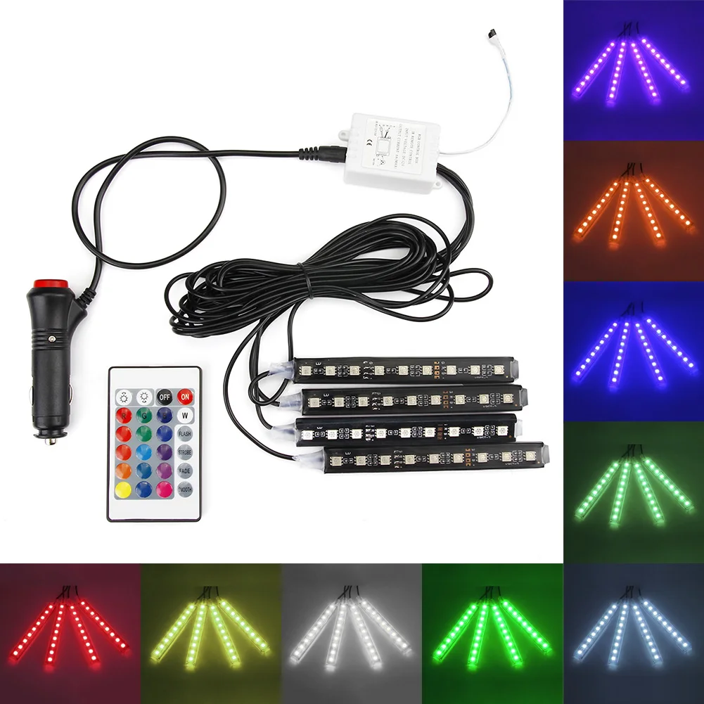 4 шт. Светодиодная лента RGB для автомобиля 16 цветов стайлинга декоративные