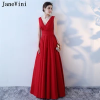 janevini vestidos simple mother of the bride dresses satin a line pleat sexy deep v neck backless formal evening gowns for women