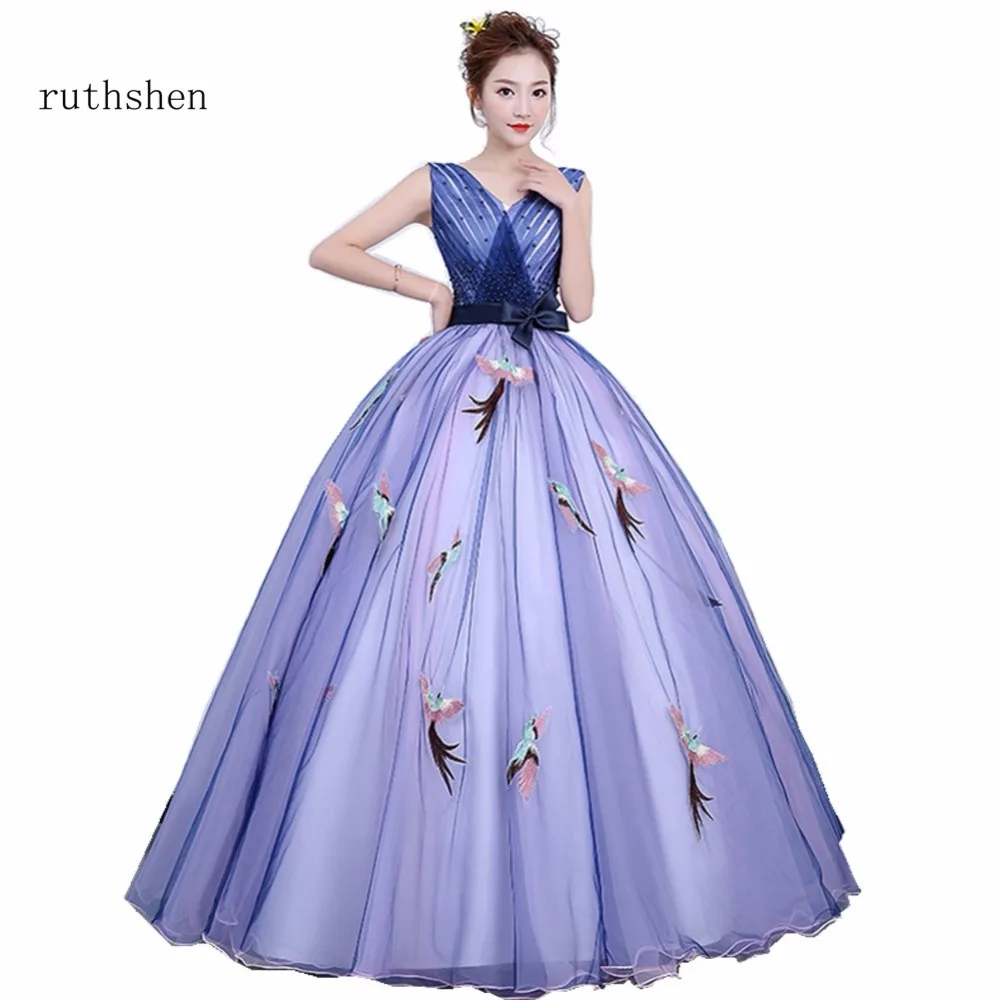 Ruthshen фиолетовые платья Quinceanera сексуальные с v образным вырезом бисером и оборками