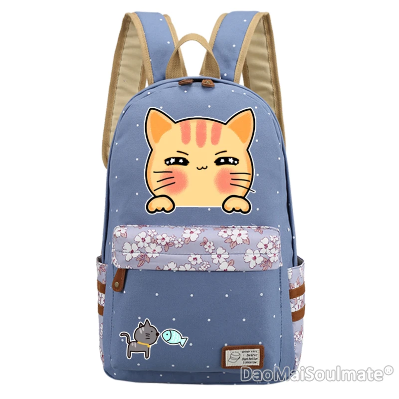 Navy Blue 4 Милые Мультяшные коты Студенческая школьная сумка для девочек милый кот девочки детский школьный рюкзак цветок ноутбук сумка девушка рюкзаки Mochila - Color: Navy Blue 4