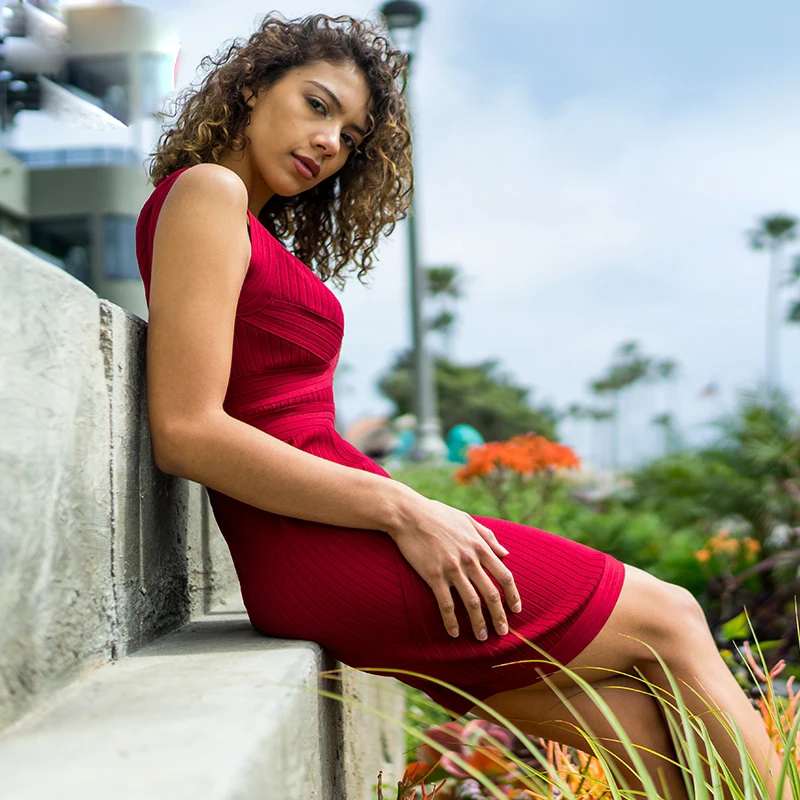 2020 New Arrival Summer Sexy Women Bandage Dress High Quaity Party Deep-v Wine Red Ribbed Cupped Bodycon | Женская одежда