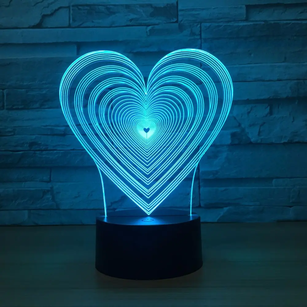 Сердце Форма светодиодный 3D визуальный Ночной светильник 7 цветов изменить