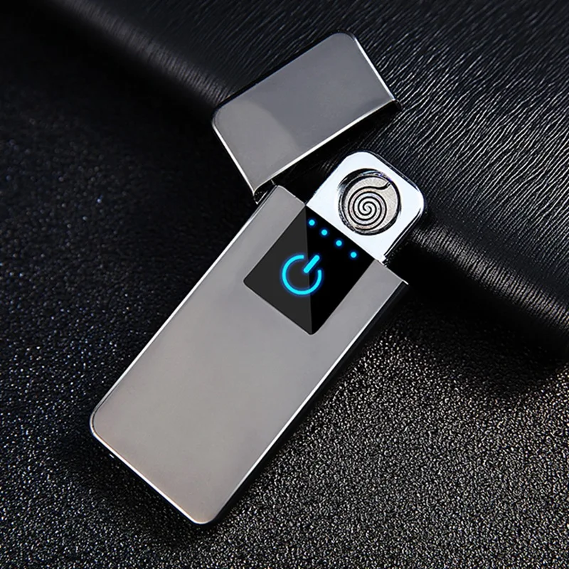 Ультра тонкий USB прикуриватель перезаряжаемый ветрозащитный негорящий электронный зажигалка сенсорная Индукционная двухсторонняя плазменная зажигалка - Цвет: grey