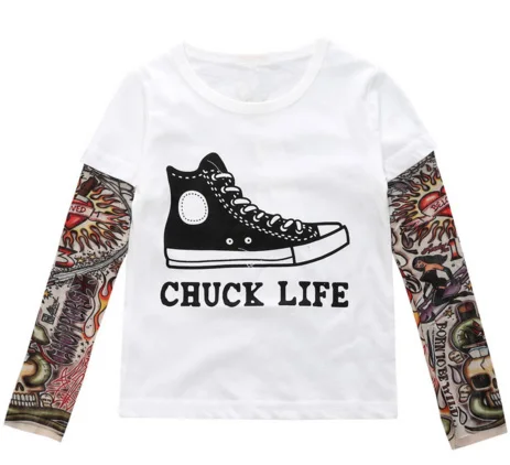 Chuck life Детская одежда для девочек летняя футболка для мальчиков футболка с длинными рукавами и принтом татуировки детская одежда с надписями - Цвет: Chuck life