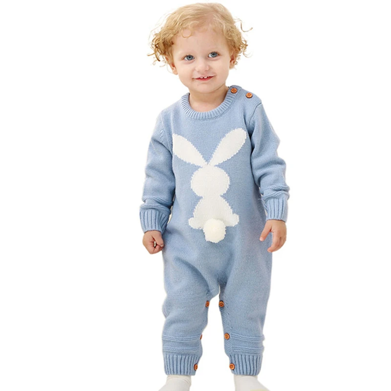 Зимняя одежда для маленьких девочек вязаные комбинезоны с кроликом