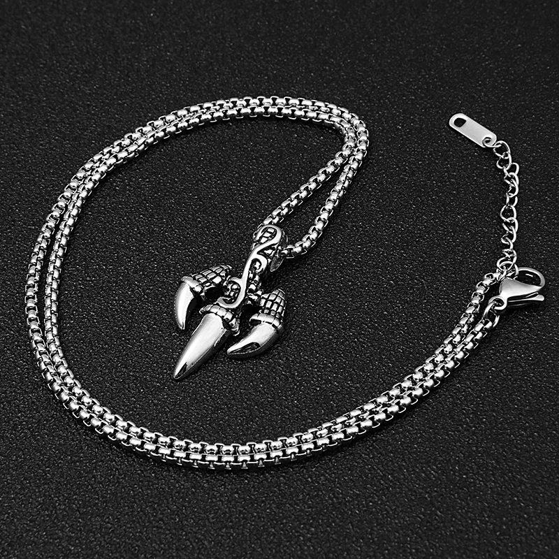 ZFVB Punk Skull Claw Pendant Necklace Men 316L Stainless Steel Skeleton Paws Necklaces Pendants Mens Trident Jewelry Gift | Украшения и