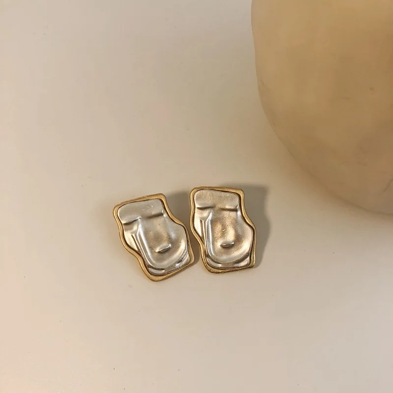 Женские винтажные серьги-пусеты золотого и квадратного цвета большие