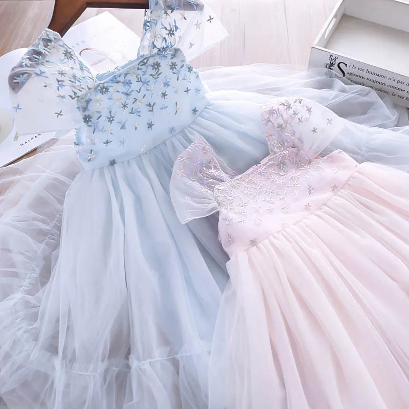 Girl's Embroidered Flower Princess Yarn Dress 2019 New Summer Kids Lace Gauze Fashion Children's Lady Dresses | Детская одежда