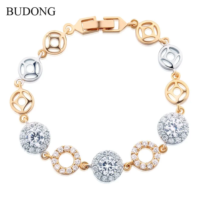 BUDONG 2017 роскошный женский подарок круглый кристалл CZ цепочка браслет для женщин