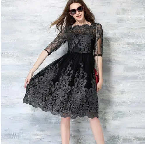 Высококачественное элегантное Сетчатое кружевное платье с вышивкой из органзы